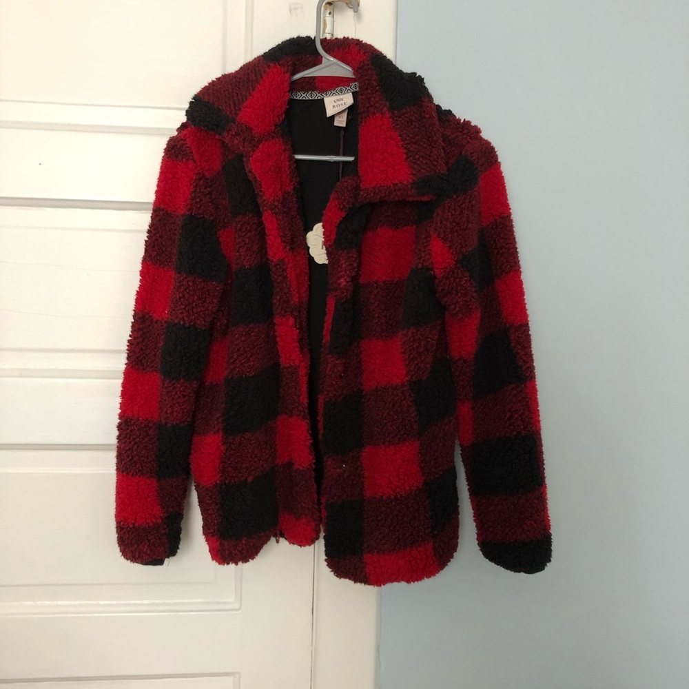 Plaid fuzzy jacket